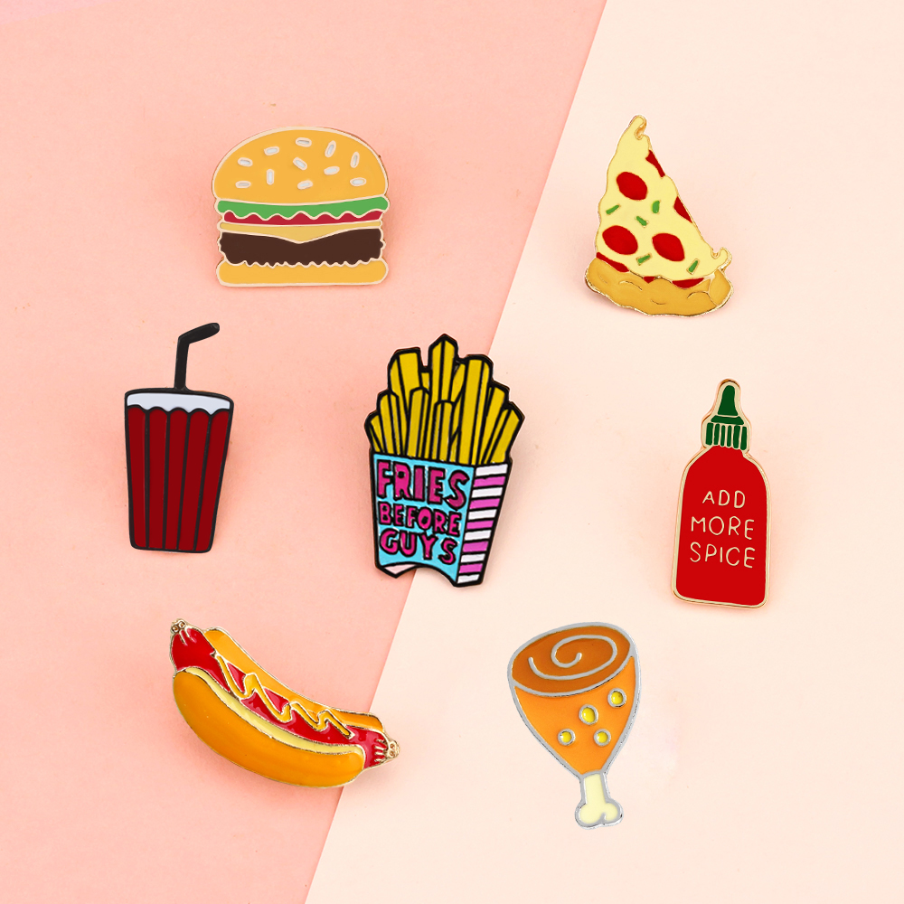 Baby Food With Chicken - Cartoon Food Enamel Brooch Hamburger Pizza